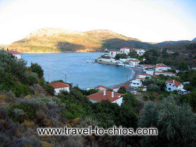 View from above of the small beach of Nagos in the area of Kardamyla in Chios island Greece  